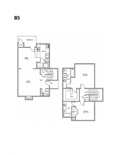 Floor plan for 2 beds, 2.5 baths, 1526 sqft